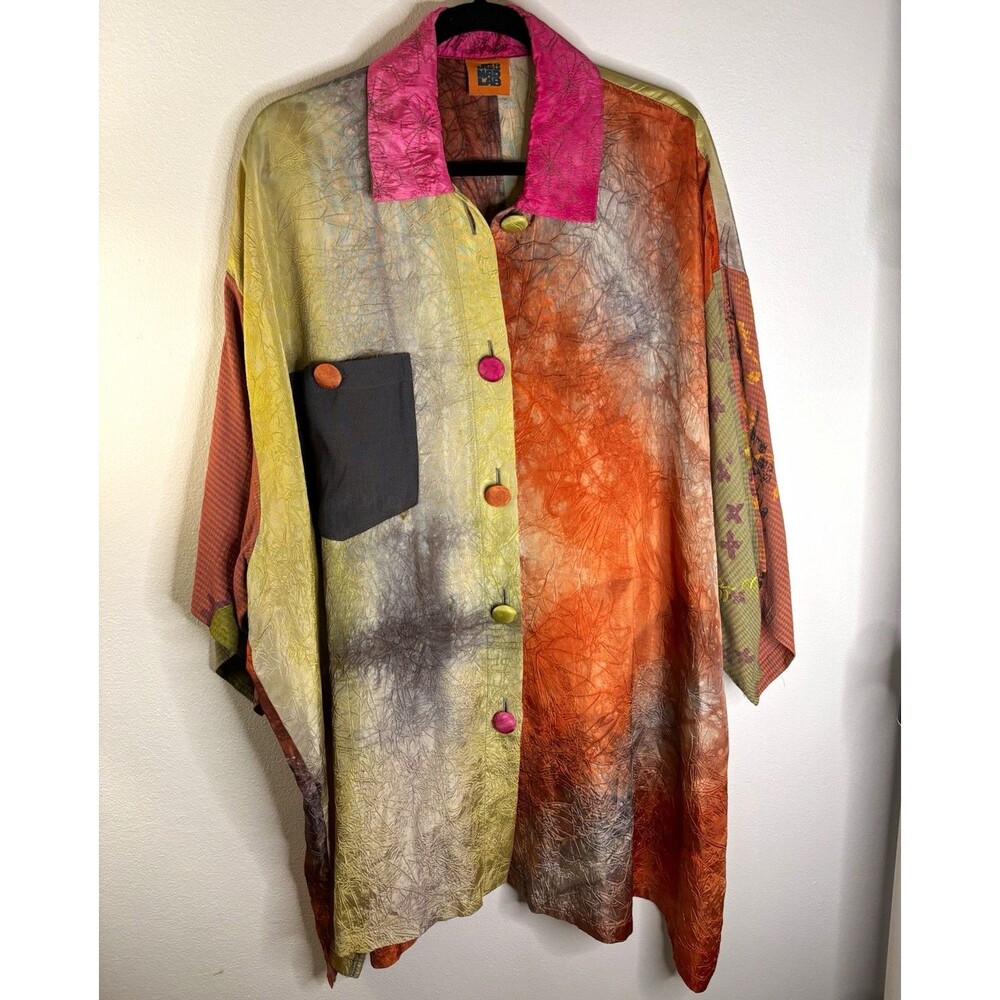 Joe Mad Lab Women's One Size Multicolor Abstract Kimono Button Front Jacket